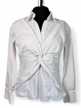 Eye Y2K White Twist Front Collared Blouse Size 6 Office Siren